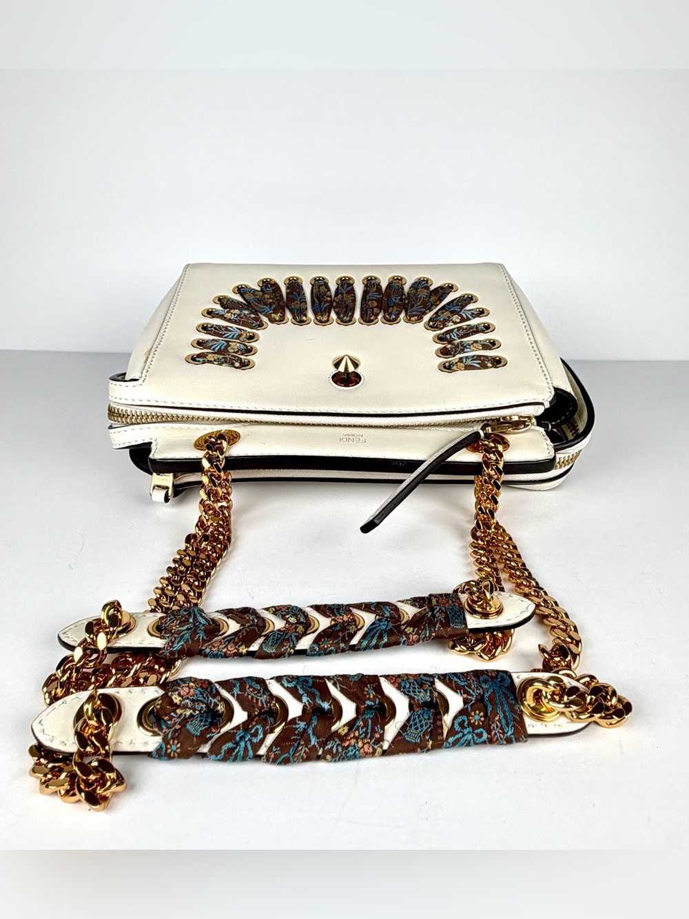 Fendi White Leather & Lace DotCom Chain Shoulder Bag Excellent Full Inclusion - Picture 9 of 15